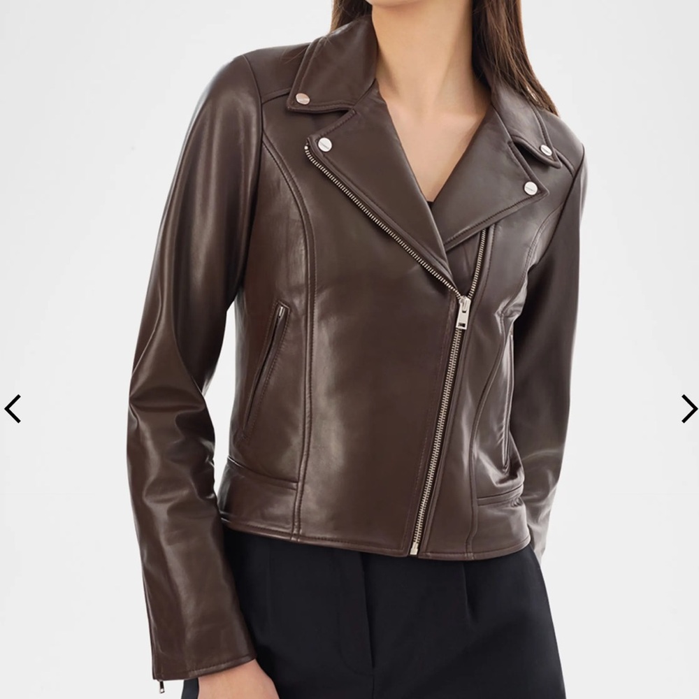 Lamarque Brown Leather Moto Jacket Size Small